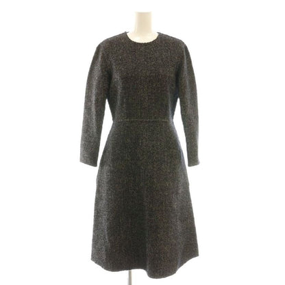 Celine Phoebe Period Wool Linen Blend Long Sleeve Dress Knee Length 36 Black DF