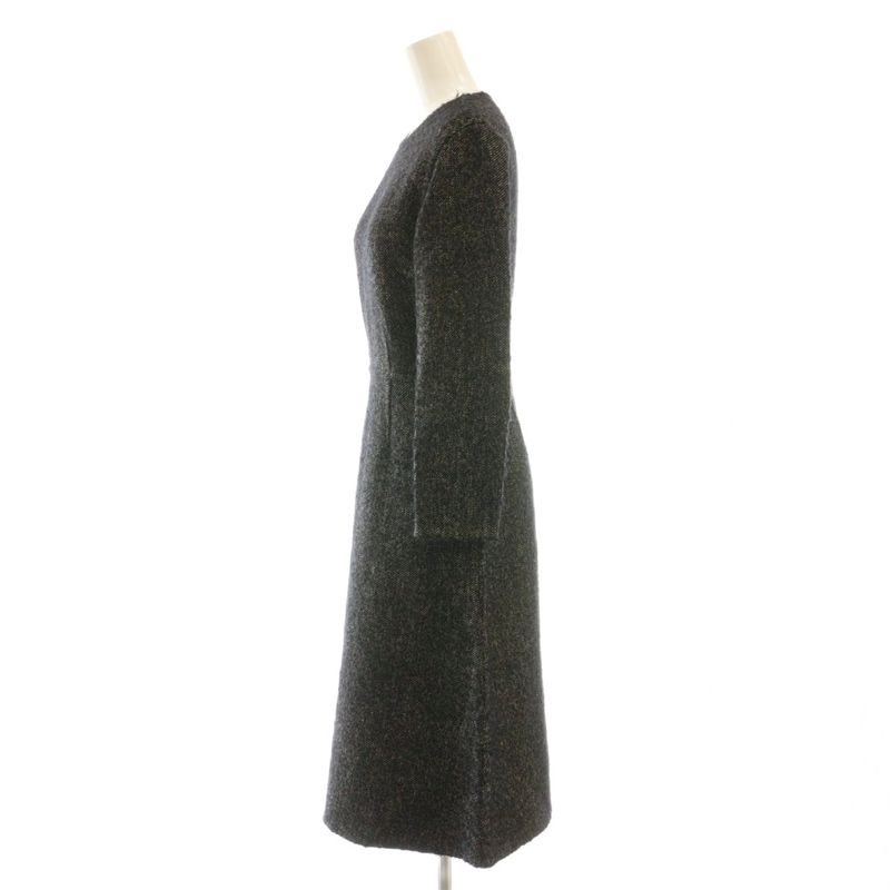 Celine Phoebe Period Wool Linen Blend Long Sleeve Dress Knee Length 36 Black DF