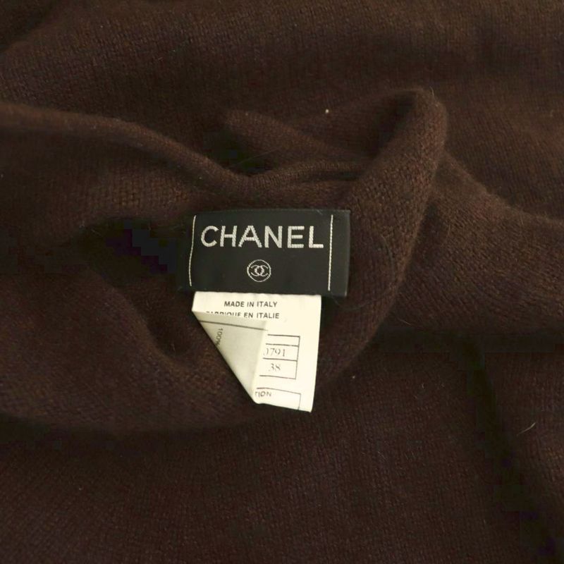 Chanel 00A Cashmere High Neck Knit Dress Short Sleeves 38 Brown ES - OS