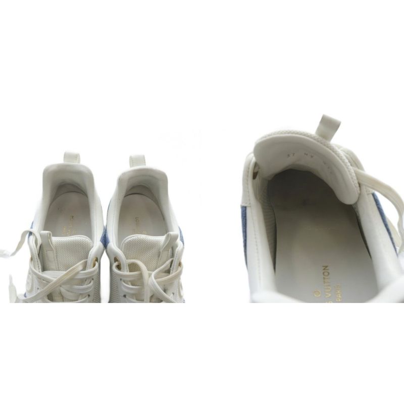Louis Vuitton Runaway Monogram Denim Sneakers Low Cut 37 White Blue YO31