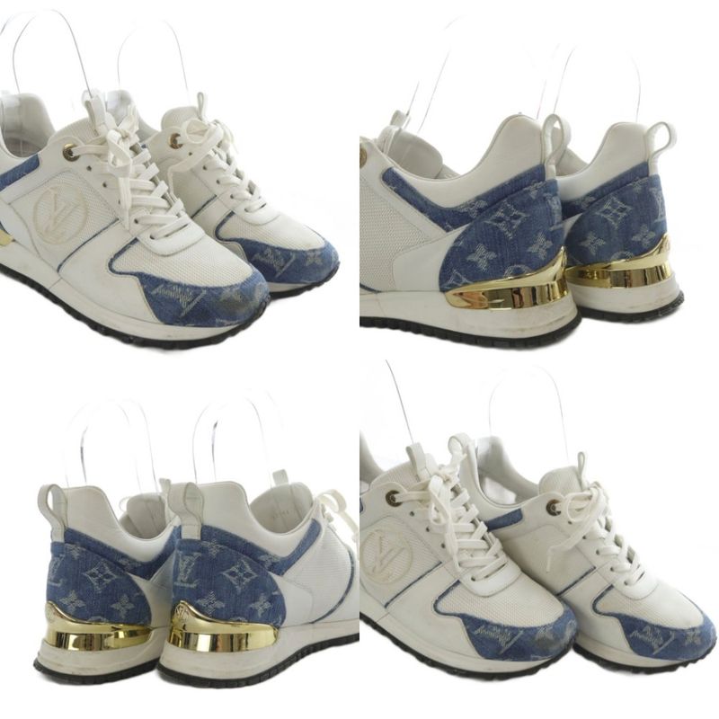 Louis Vuitton Runaway Monogram Denim Sneakers Low Cut 37 White Blue YO31