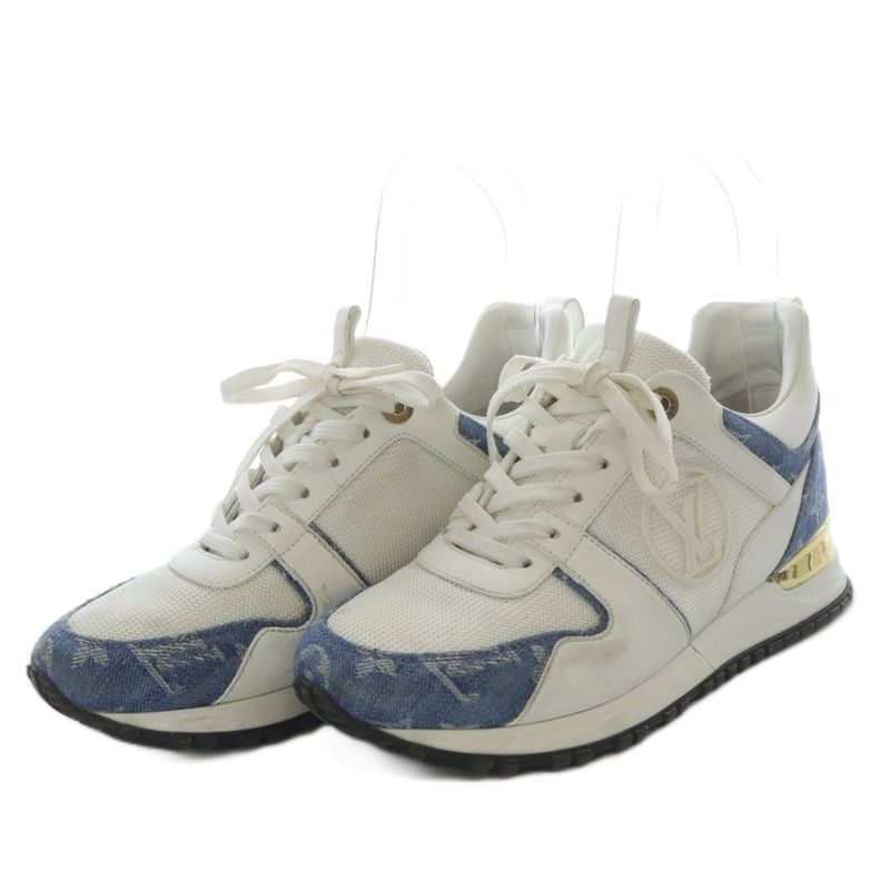 Louis Vuitton Runaway Monogram Denim Sneakers Low Cut 37 White Blue YO31