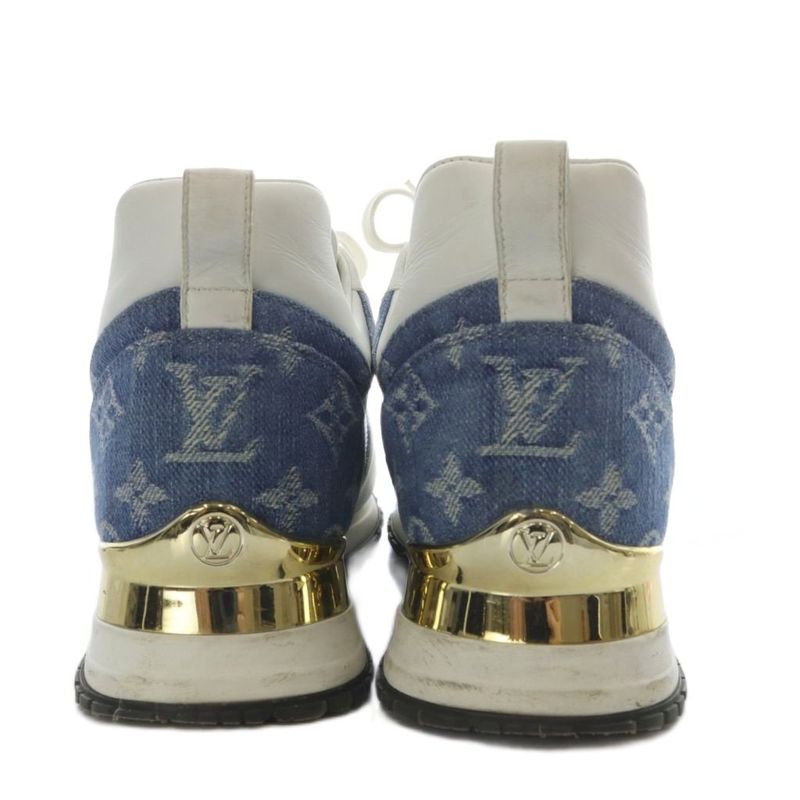 Louis Vuitton Runaway Monogram Denim Sneakers Low Cut 37 White Blue YO31