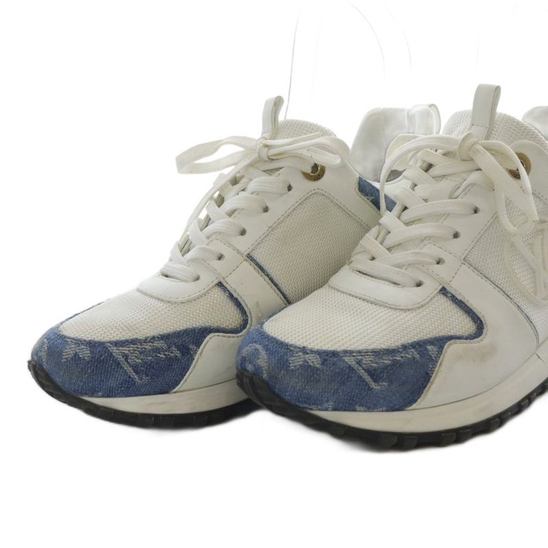 Louis Vuitton Runaway Monogram Denim Sneakers Low Cut 37 White Blue YO31