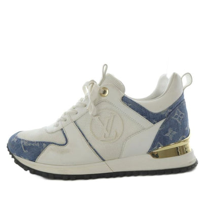 Louis Vuitton Runaway Monogram Denim Sneakers Low Cut 37 White Blue YO31