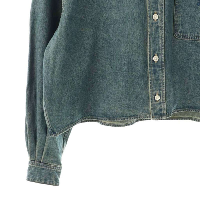 Celine Triomphe Embroidery Union O Chien Wash Cropped Denim Shirt Dungaree