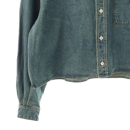 Celine Triomphe Embroidery Union O Chien Wash Cropped Denim Shirt Dungaree