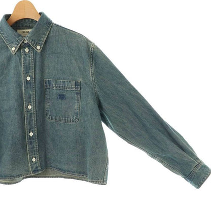 Celine Triomphe Embroidery Union O Chien Wash Cropped Denim Shirt Dungaree