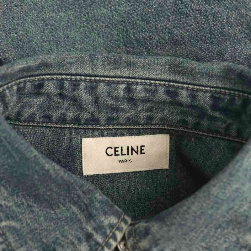 Celine Triomphe Embroidery Union O Chien Wash Cropped Denim Shirt Dungaree