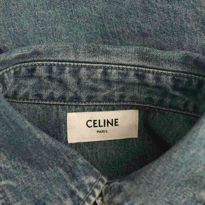 Celine Triomphe Embroidery Union O Chien Wash Cropped Denim Shirt Dungaree