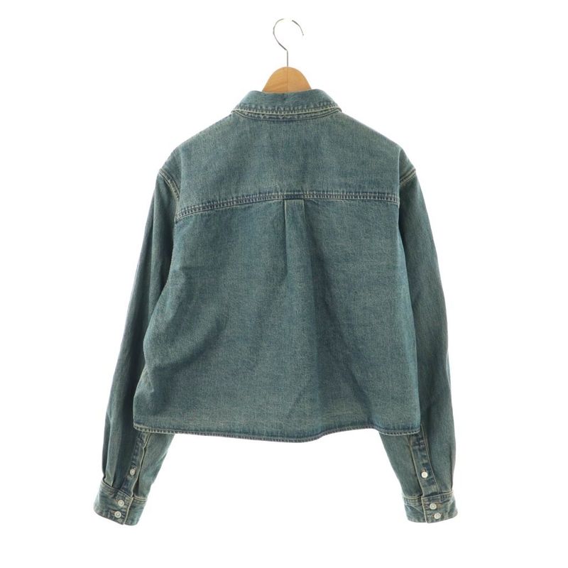 Celine Triomphe Embroidery Union O Chien Wash Cropped Denim Shirt Dungaree