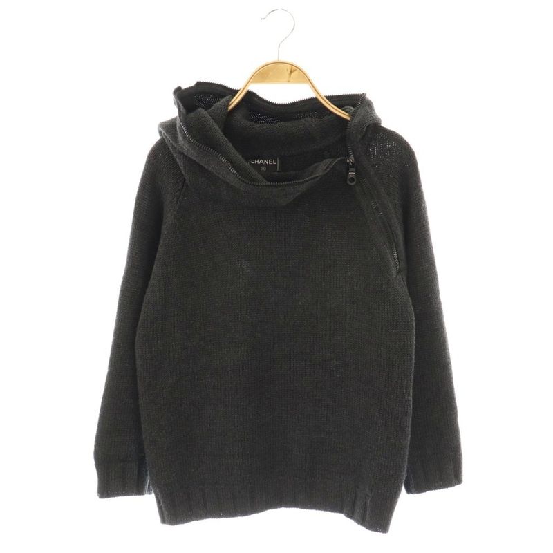 Chanel 99A P13654v00632 Middle Gauge Knit Hoodie Knit Sweater 34 Charcoal Black
