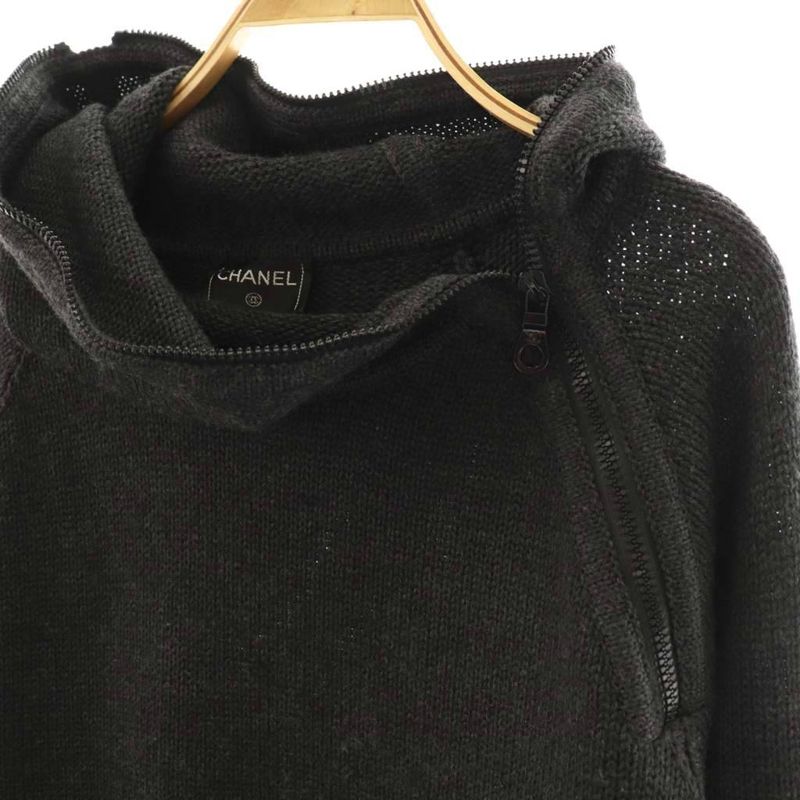 Chanel 99A P13654v00632 Middle Gauge Knit Hoodie Knit Sweater 34 Charcoal Black
