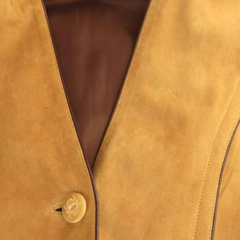 Loewe No Collar Suede Jacket Single Camel HK - OS