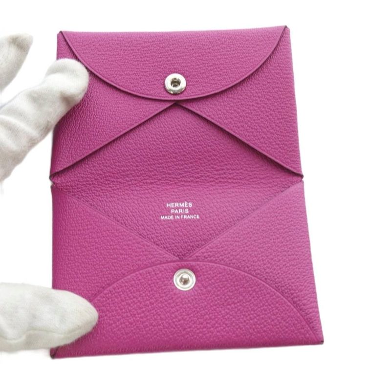 Hermes Calvi Duo Pass Case Coin Case Coin Case Coin Purse Chevre Rose Purple W