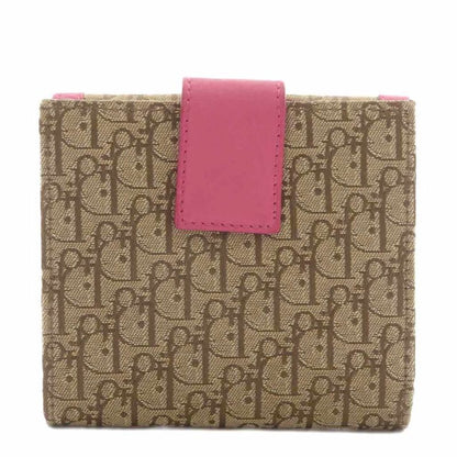 Dior Wallet Fold Canvas Leather Trotter Pattern W Hook Total Logo Silver