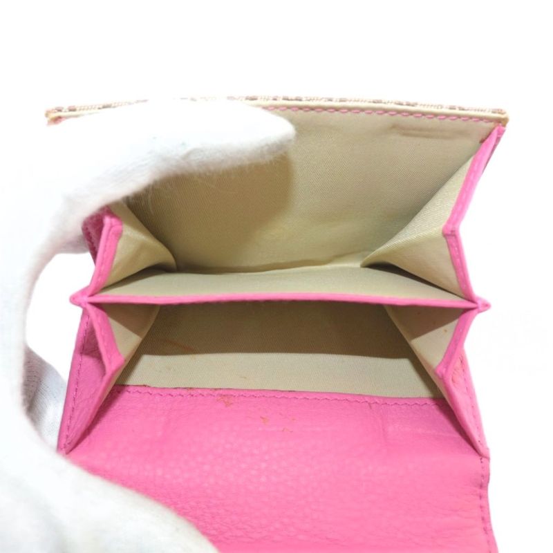 Dior Wallet Fold Canvas Leather Trotter Pattern W Hook Total Logo Silver