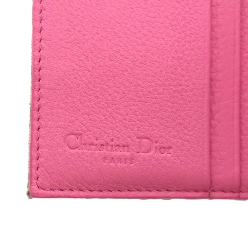 Dior Wallet Fold Canvas Leather Trotter Pattern W Hook Total Logo Silver