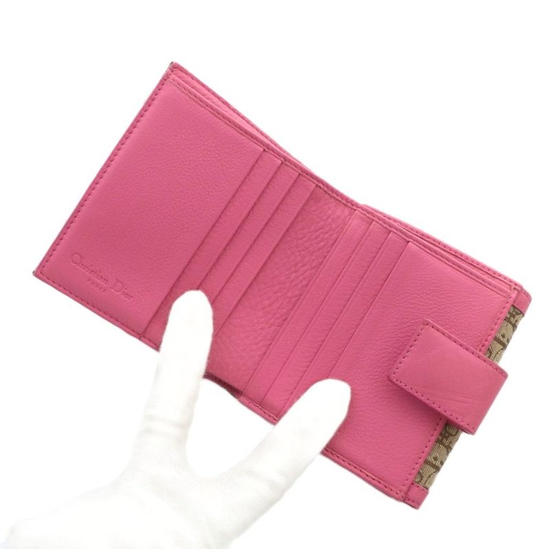 Dior Wallet Fold Canvas Leather Trotter Pattern W Hook Total Logo Silver