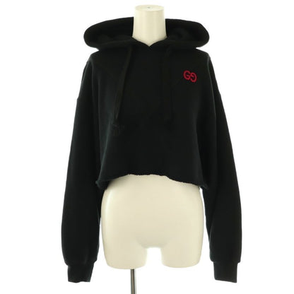 Gucci Cropped Pullover Hoodie Sweatshirt Applique Embroidery XXS Black Multicolo