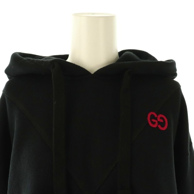 Gucci Cropped Pullover Hoodie Sweatshirt Applique Embroidery XXS Black Multicolo
