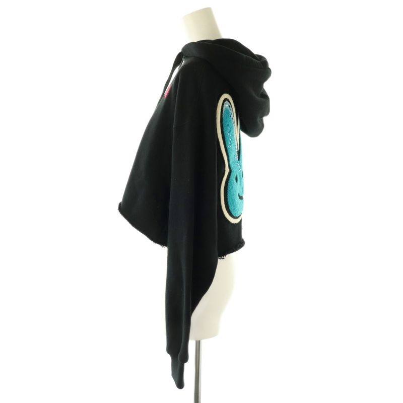 Gucci Cropped Pullover Hoodie Sweatshirt Applique Embroidery XXS Black Multicolo