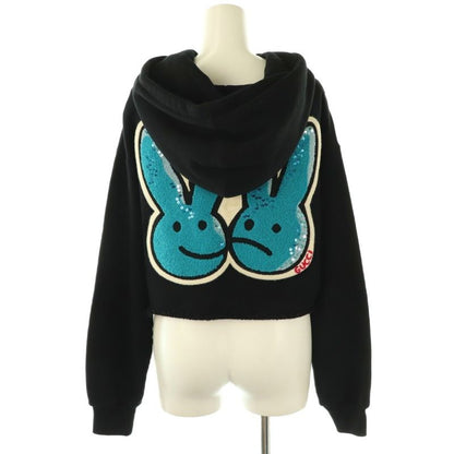 Gucci Cropped Pullover Hoodie Sweatshirt Applique Embroidery XXS Black Multicolo