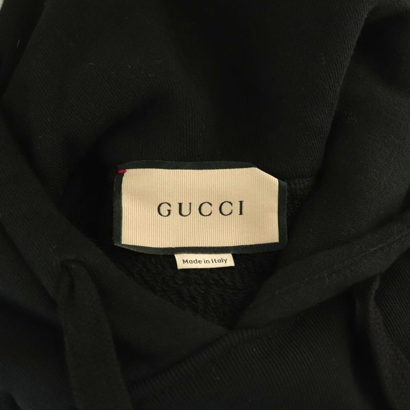 Gucci Cropped Pullover Hoodie Sweatshirt Applique Embroidery XXS Black Multicolo
