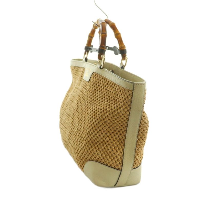 Gucci Bamboo Tote Bag Straw Leather Beige 338965 MI - OS