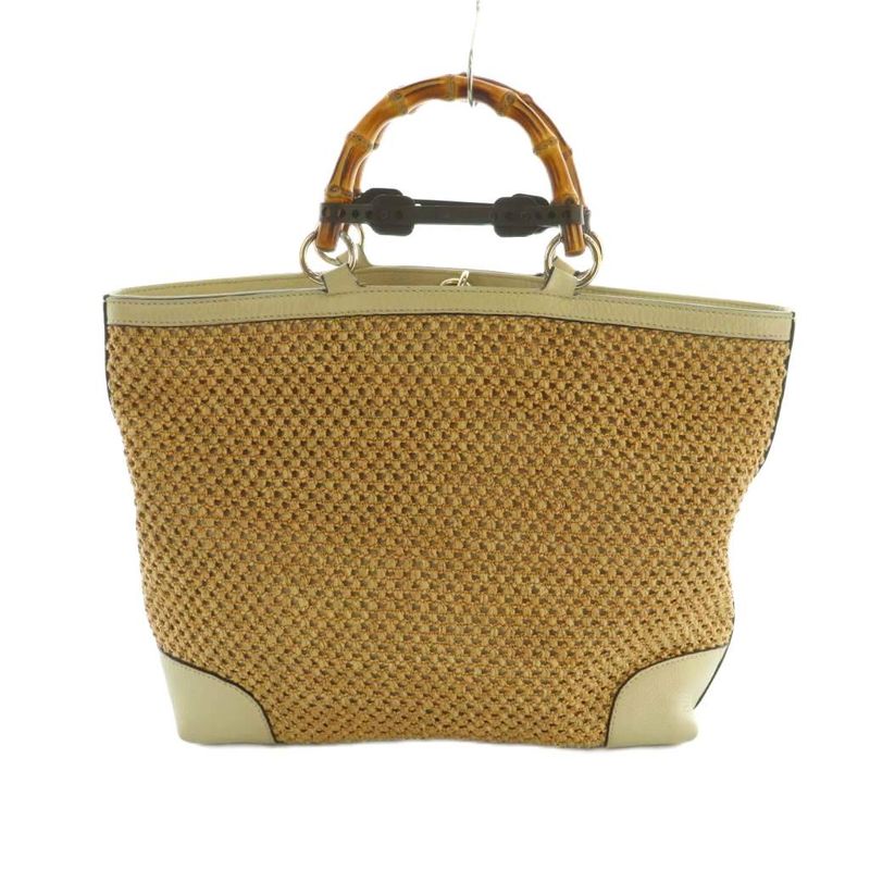 Gucci Bamboo Tote Bag Straw Leather Beige 338965 MI - OS