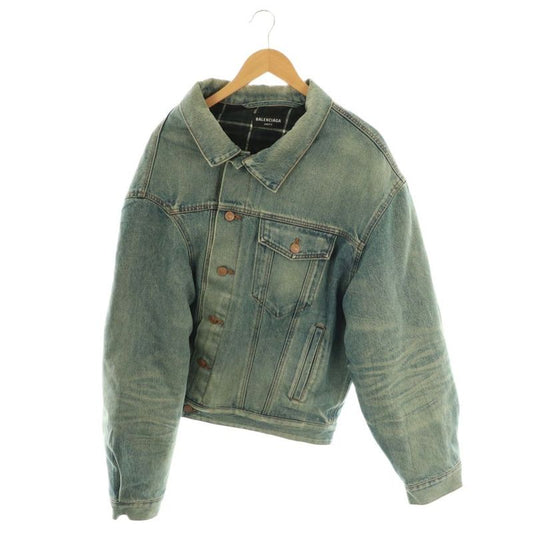 Balenciaga Asymmetrical Padded Denim Jacket G Jean XS Indigo Blue 662747 DO - OS