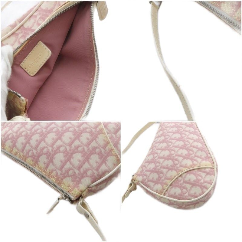 Christian DIOR Trotter Saddle Pouch Handbag One Handle Canvas Pink YO26 - OH