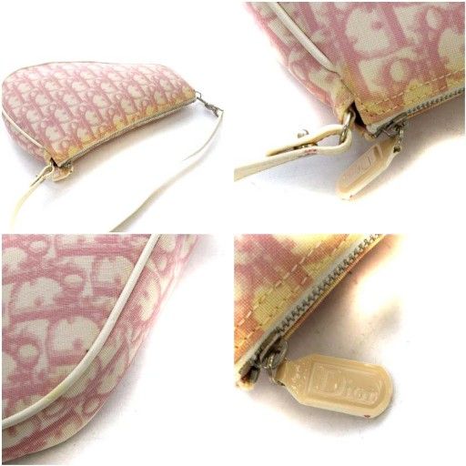 Christian DIOR Trotter Saddle Pouch Handbag One Handle Canvas Pink YO26 - OH
