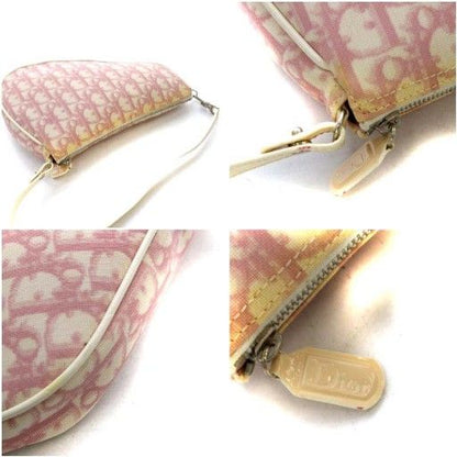 Christian DIOR Trotter Saddle Pouch Handbag One Handle Canvas Pink YO26 - OH