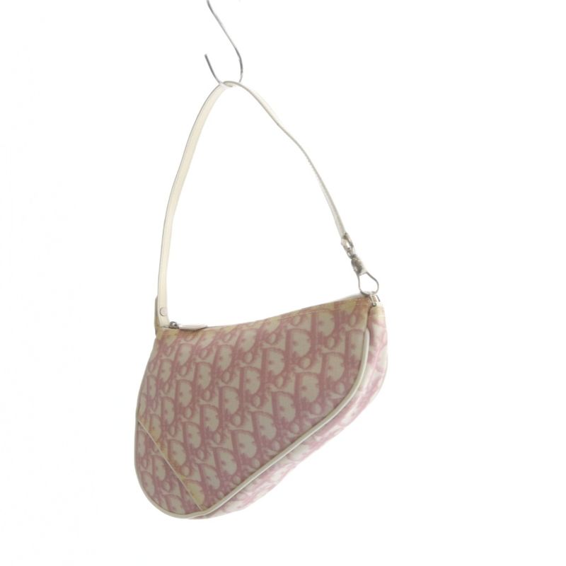 Christian DIOR Trotter Saddle Pouch Handbag One Handle Canvas Pink YO26 - OH