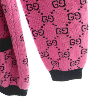 Gucci 662036 GG Pattern Wool Cardigan Knit V-neck S Pink Black ES - OS