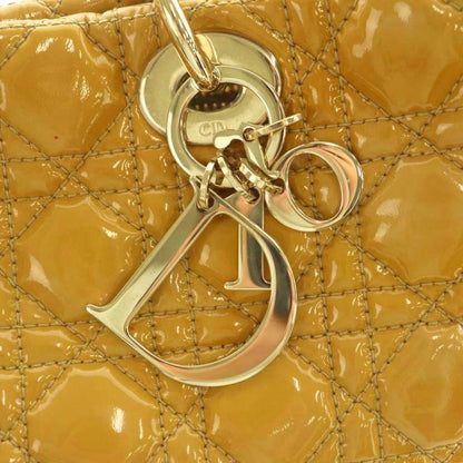 Christian DIOR Lady Dior Tote Bag Enamel Quilted Mustard Mi-os-oh