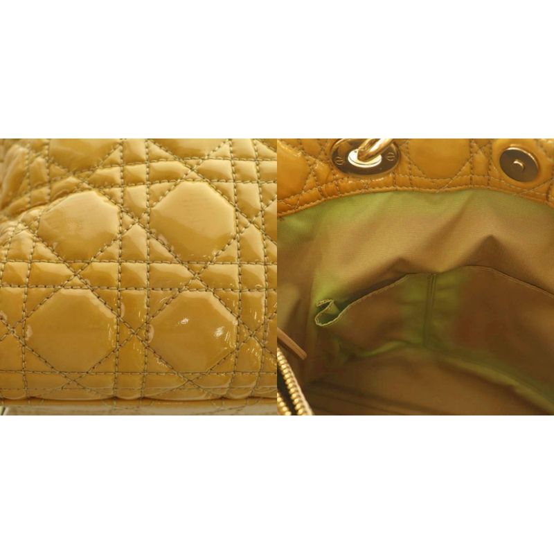 Christian DIOR Lady Dior Tote Bag Enamel Quilted Mustard Mi-os-oh