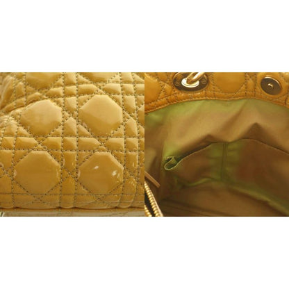Christian DIOR Lady Dior Tote Bag Enamel Quilted Mustard Mi-os-oh