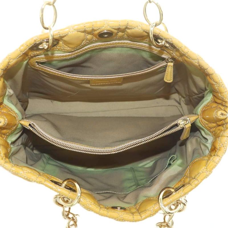 Christian DIOR Lady Dior Tote Bag Enamel Quilted Mustard Mi-os-oh