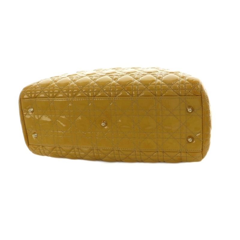 Christian DIOR Lady Dior Tote Bag Enamel Quilted Mustard Mi-os-oh