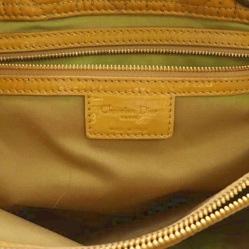 Christian DIOR Lady Dior Tote Bag Enamel Quilted Mustard Mi-os-oh