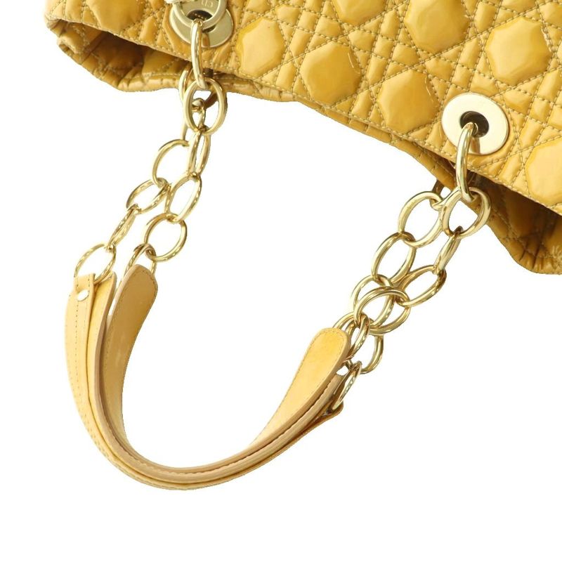 Christian DIOR Lady Dior Tote Bag Enamel Quilted Mustard Mi-os-oh
