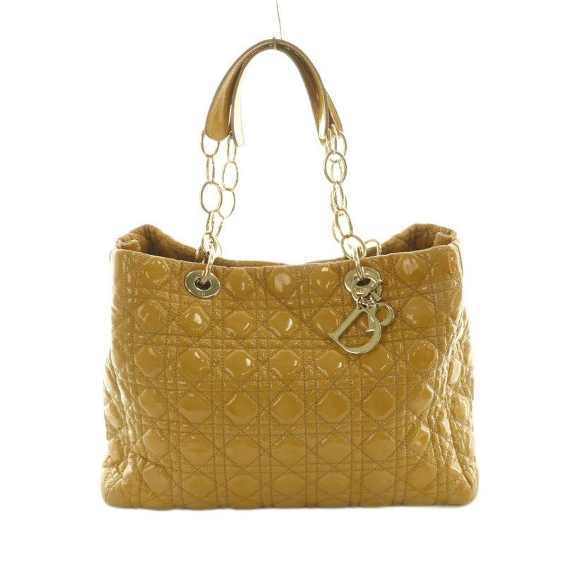 Christian DIOR Lady Dior Tote Bag Enamel Quilted Mustard Mi-os-oh