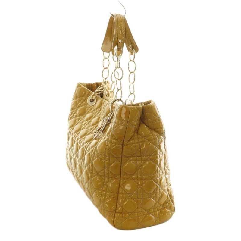 Christian DIOR Lady Dior Tote Bag Enamel Quilted Mustard Mi-os-oh