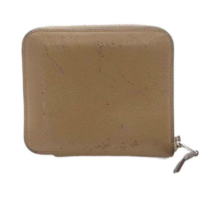 Hermes Azap Silkwin Compact Round Zip Wallet Leather Brown Marked U