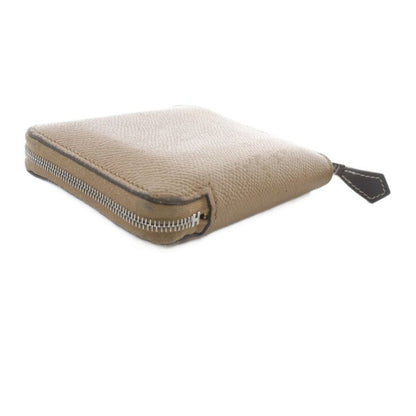 Hermes Azap Silkwin Compact Round Zip Wallet Leather Brown Marked U