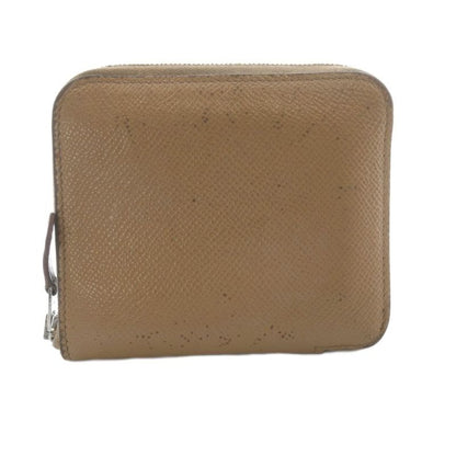 Hermes Azap Silkwin Compact Round Zip Wallet Leather Brown Marked U