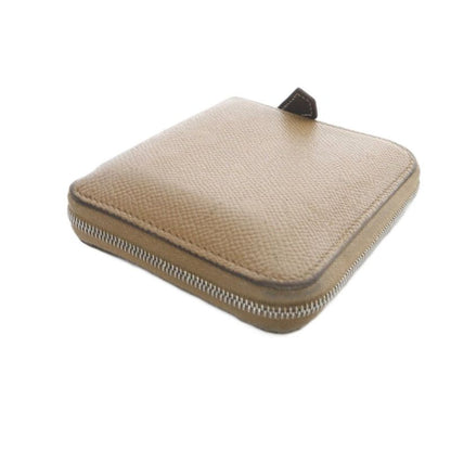 Hermes Azap Silkwin Compact Round Zip Wallet Leather Brown Marked U