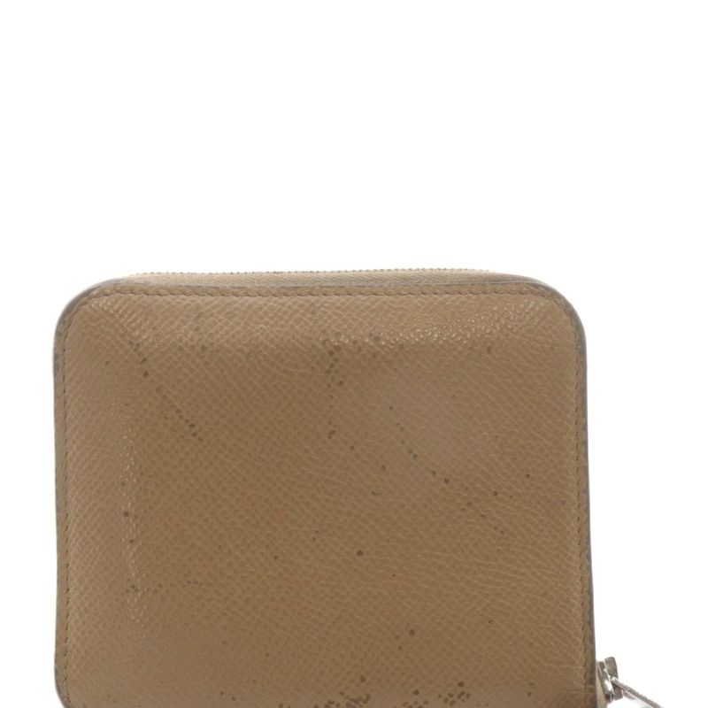 Hermes Azap Silkwin Compact Round Zip Wallet Leather Brown Marked U